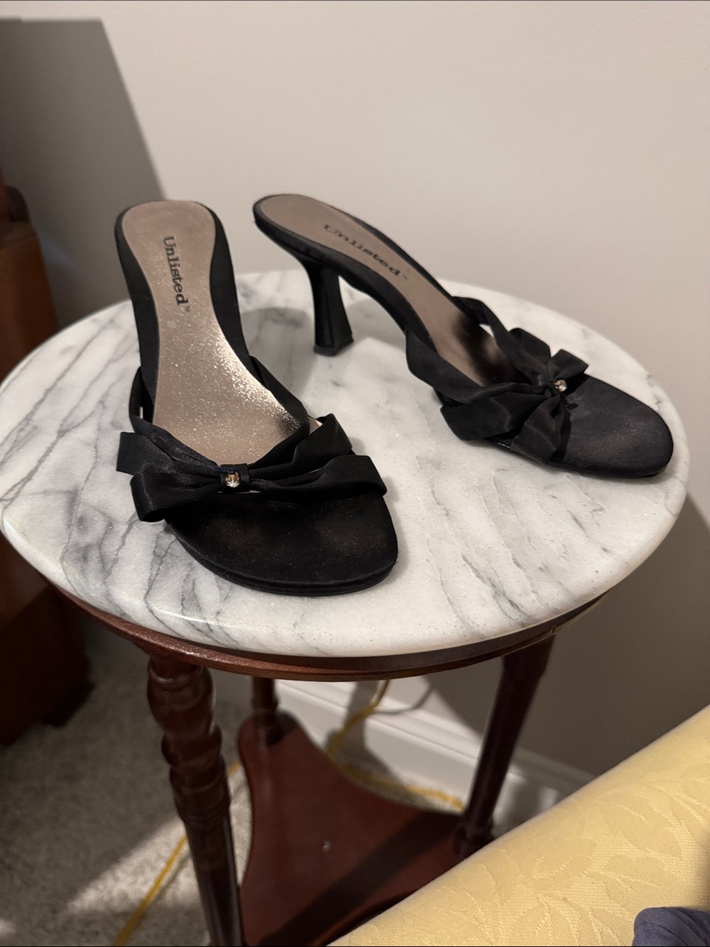 Unlisted by Kenneth Cole Black Satin Bow Mules
